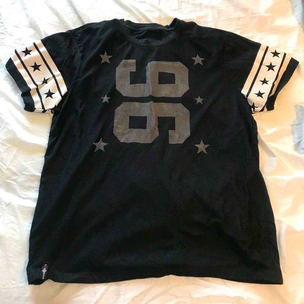 Mesh fish net jersey black and white tshirt